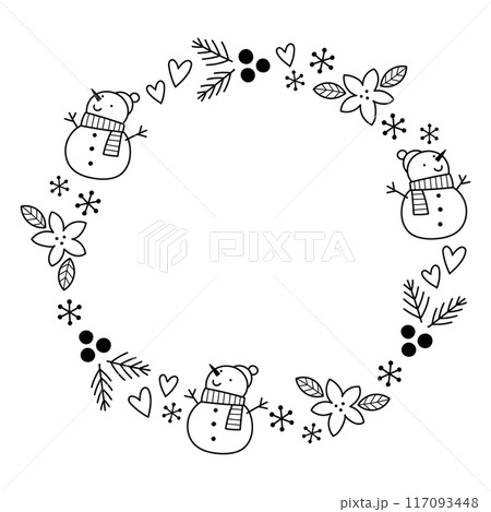 手描きのクリスマス向け円形装飾フレーム素材 117093448