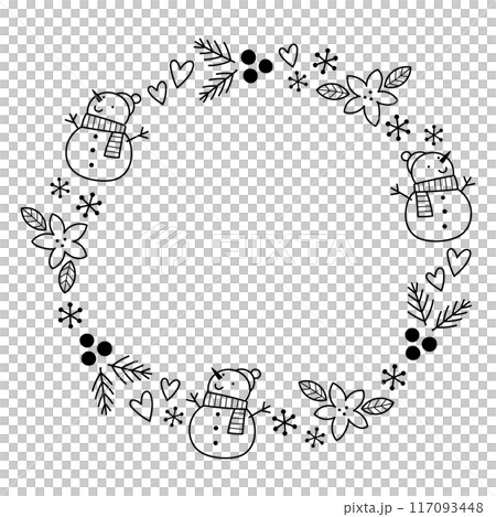 Hand-drawn circular decorative frame material for Christmas 117093448