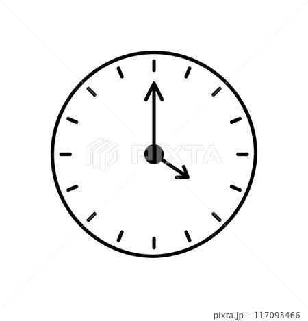 Vector clock, black and white icon chimes. Isolated flat illustration. Time and New Year dial icon. Vector clock, black and white icon chimes. Isolated flat illustration. Time and New Year dial icon. 117093466