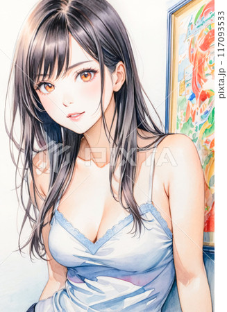 アジアンビューティー　水彩イラスト 117093533