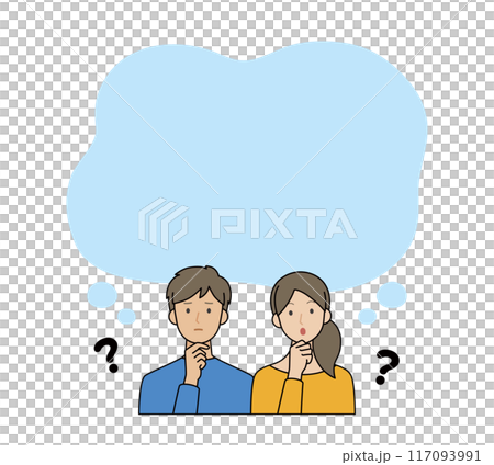 Couple thinking with speech bubble Couple thinking with speech bubble 117093991