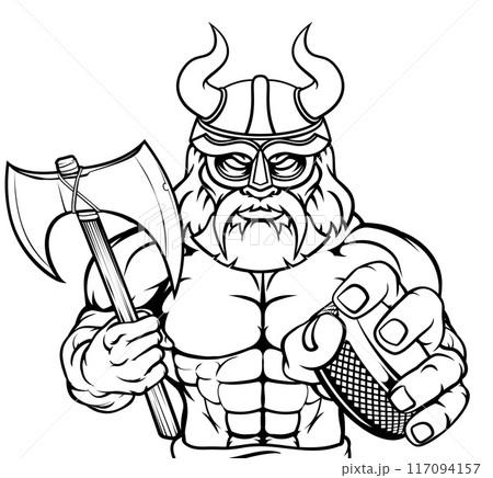 Viking Man Ice Hockey Sports Team Mascot Viking Man Ice Hockey Sports Team Mascot 117094157