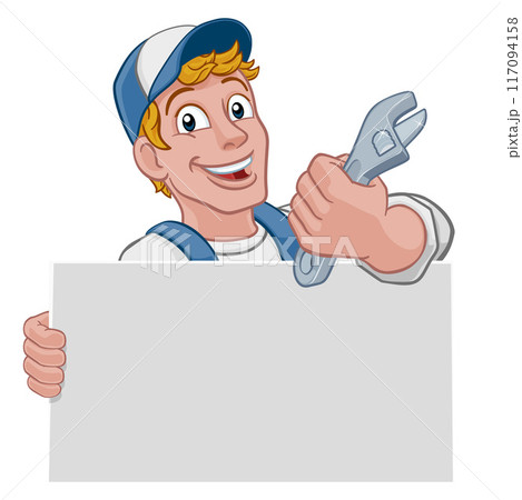 Mechanic Plumber Cartoon Wrench Spanner Handyman Mechanic Plumber Cartoon Wrench Spanner Handyman 117094158