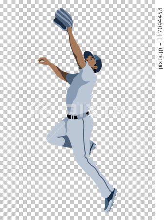 ジャンプしてボールをキャッチする男性の野球選手 ジャンプしてボールをキャッチする男性の野球選手 117094458