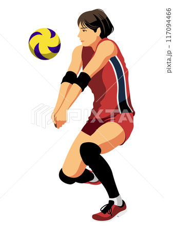 レシーブする女性のバレーボール選手 117094466