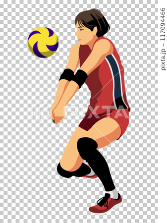 レシーブする女性のバレーボール選手 117094466