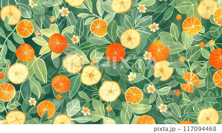 オレンジと花の背景素材 117094468