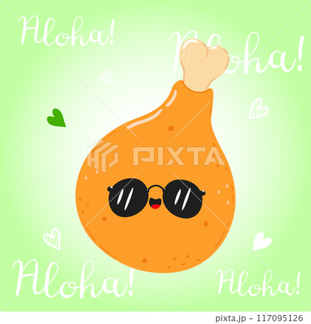 Chicken leg character. Everything is gonna be cool card. Vector hand drawn cartoon kawaii character illustration icon. Isolated on white background. Chicken leg character concept Chicken leg character. Everything is gonna be cool card. Vector hand drawn cartoon kawaii character illustration icon. Isolated on white background. Chicken leg character concept 117095126