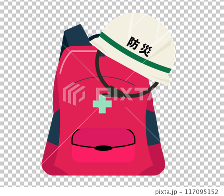 Disaster prevention helmet and backpack. Vector illustration 117095152
