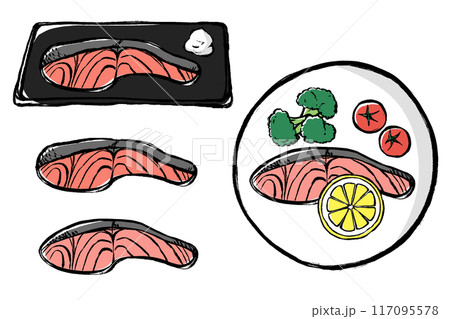 鮭料理と鮭のイラストのセット 鮭料理と鮭のイラストのセット 117095578