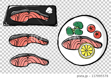 鮭料理と鮭のイラストのセット 鮭料理と鮭のイラストのセット 117095578