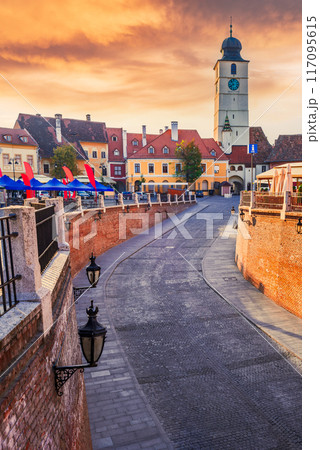 Sibiu, Romania - Historical downtown and Liars Bridge, Transylvania. 117095615