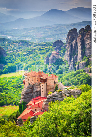 Meteora, Greece. Monastery of Roussanou, beautiful Thessaly landmark. 117095631