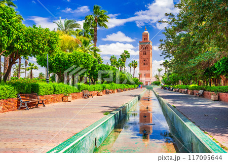 Marrakesh, Morocco. Koutoubia Mosque minaret at Medina quarter, North Africa. 117095644
