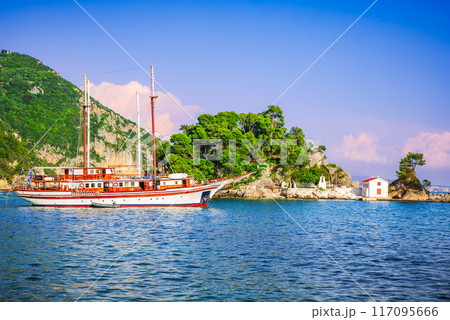Parga, Greece. Beautiful turquoise waters on coastal town of Epirus, Greek holidays. Parga, Greece. Beautiful turquoise waters on coastal town of Epirus, Greek holidays. 117095666