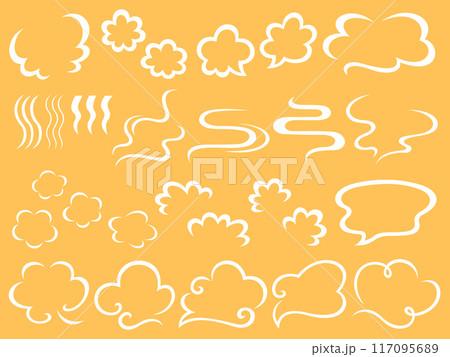 白い湯気の線画エフェクトと吹き出しのセット 117095689