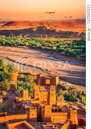 Ait Ben-Haddou, Morocco. Famous old clay town in High Atlas mountains, North Africa. 117095811