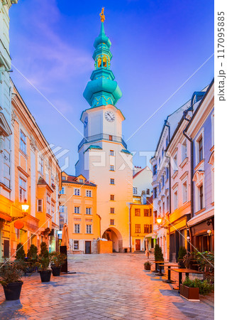 Bratislava, Slovakia. Michael's Gate tower, street in the Old Town Bratislava, Slovakia. Michael's Gate tower, street in the Old Town 117095885