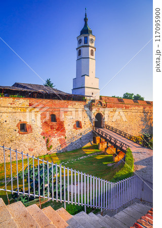 Belgrade, Serbia. Sahat Kula (Clock Tower) and Kalemegdan Fortress walls. 117095900