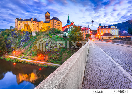 Loket, Czech Republic. Colorful town and Castle Loket over Ohre River in the near of Karlovy Vary, Bohemia. Loket, Czech Republic. Colorful town and Castle Loket over Ohre River in the near of Karlovy Vary, Bohemia. 117096021