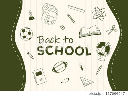 Back to school theme notebook paper background and stationery supplies elements vector illustration Back to school theme notebook paper background and stationery supplies elements vector illustration 117096047