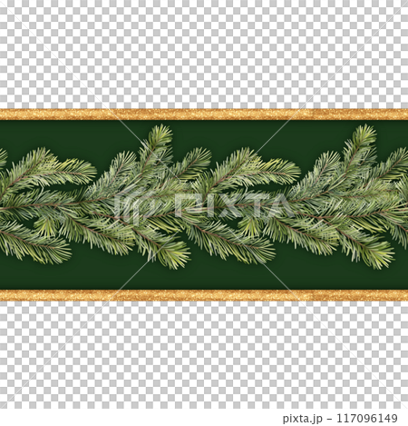 Fir tree garland. Christmas seamless border. Greeting card, winter floral frame. 117096149