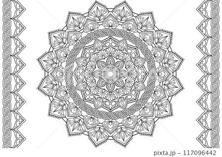Mandala Coloring page for kids and adults Circular pattern.  117096442