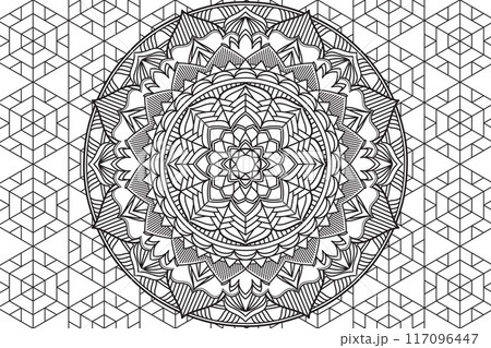 Mandala Coloring page for kids and adults Circular pattern.  117096447