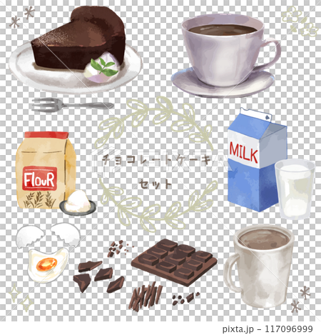 巧克力蛋糕套裝材質水彩風格 117096999