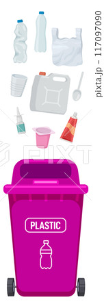 Plastic trash bin. Garbage sorting cartoon container 117097090