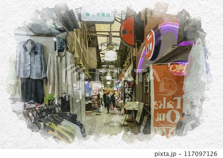 水彩画風 鶴橋 鶴橋商店街 大阪府大阪市 水彩画風 鶴橋 鶴橋商店街 大阪府大阪市 117097126