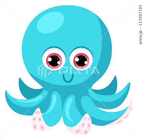 Blue octopus baby. Cartoon ocean animal character 117097191