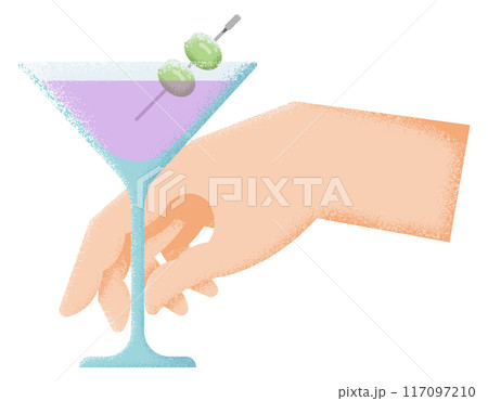 Martini glass in human hand. Party alcohol drink Martini glass in human hand. Party alcohol drink 117097210