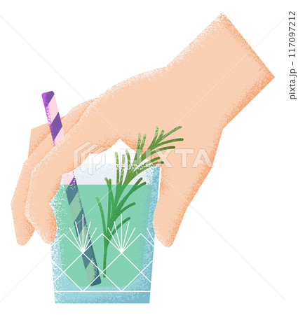 Cocktail glass in human hand. Summer fresh drink Cocktail glass in human hand. Summer fresh drink 117097212