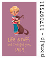 Vector happy smiling boy and dog 117097511