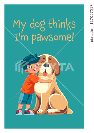 Vector happy smiling boy and dog 117097517