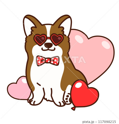 バレンタインデーのシンプルで可愛いコーギーのイラスト 117098215
