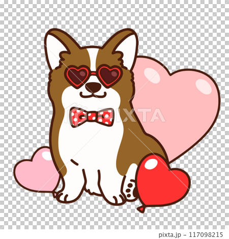 バレンタインデーのシンプルで可愛いコーギーのイラスト 117098215