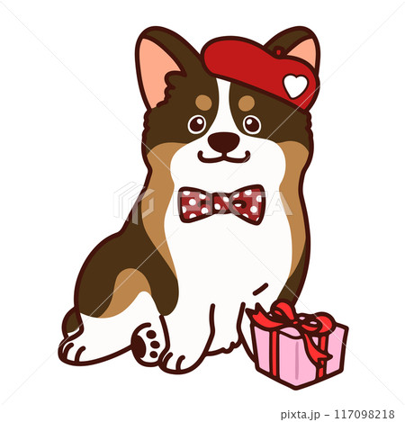 バレンタインデーのシンプルで可愛いこげ茶コーギーのイラスト 117098218