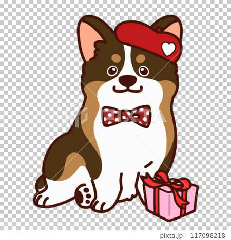 バレンタインデーのシンプルで可愛いこげ茶コーギーのイラスト 117098218