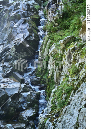岩肌を流れる滝 117100279