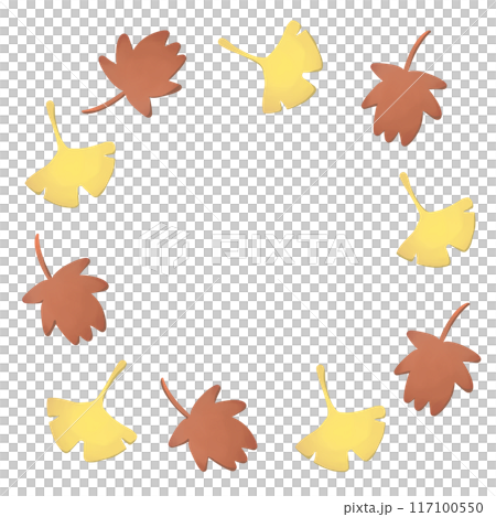 イチョウと紅葉の落ち葉フレーム 117100550