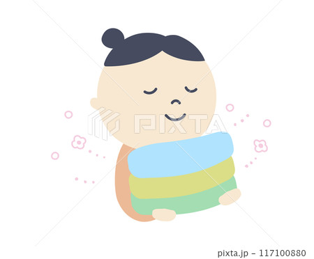 タオルの香りを嗅ぐ女性 117100880