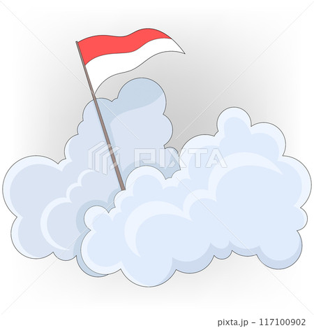 the red and white Indonesian national flag fluttering among the clouds the red and white Indonesian national flag fluttering among the clouds 117100902
