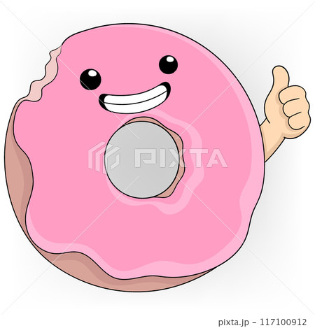 glazed donut showing a thumbs up as a sign of liking glazed donut showing a thumbs up as a sign of liking 117100912