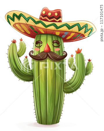 Mexican cactus with sombrero and mustache. 117101475