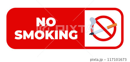 No smoking sign with burning cigarette and smoke prohibition and risk. Vector illustration. No smoking sign with burning cigarette and smoke prohibition and risk. Vector illustration. 117101673