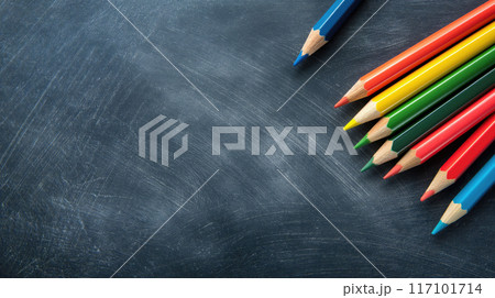Colorful pencils on blackboard background. 117101714