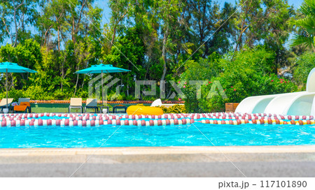 The pool area in the water park for splashdown after the slides 117101890