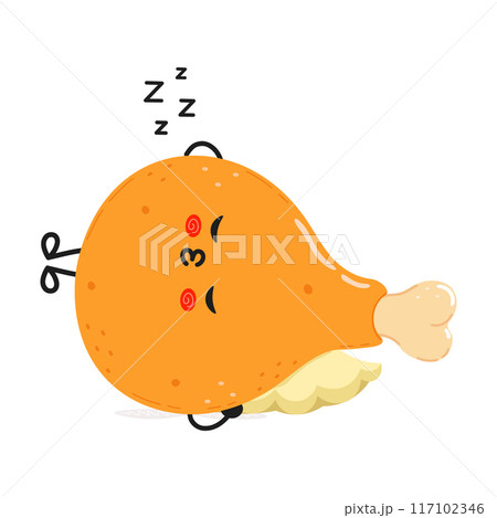 Chicken leg sleeping character. Vector hand drawn cartoon kawaii character illustration icon. Isolated on white background. Chicken leg sleep character concept Chicken leg sleeping character. Vector hand drawn cartoon kawaii character illustration icon. Isolated on white background. Chicken leg sleep character concept 117102346